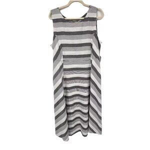 April Cornell Petaluma Maxi Dress Sz XL Striped Grey White Pockets Flowy Coastal